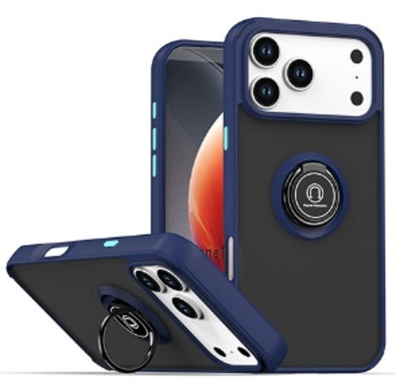 Dark Blue TPU Frame Case with Ring for iPhone 17 Pro