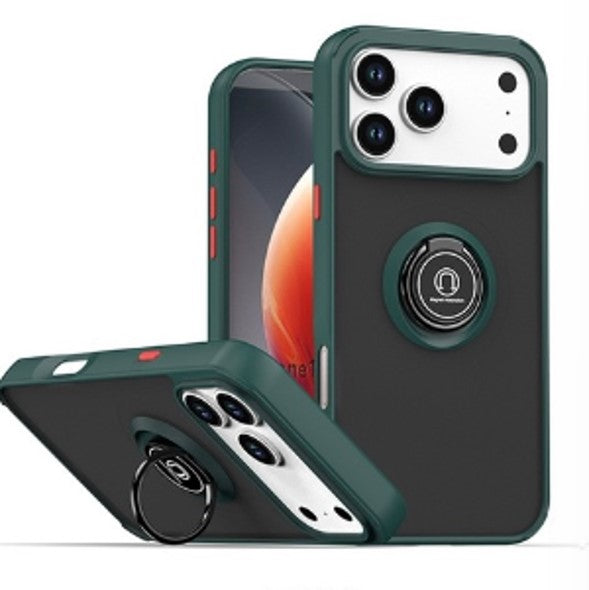 Dark Green TPU Frame Case with Ring for iPhone 17 Pro