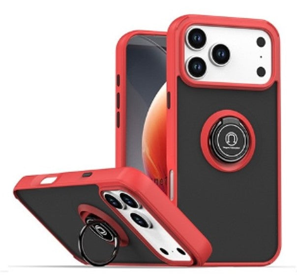 Red TPU Frame Case with Ring for iPhone 17 Pro