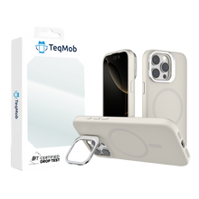 Off-White Silicone Camera Kickstand with Magnetic Compatibility for iPhone 16 Pro with package