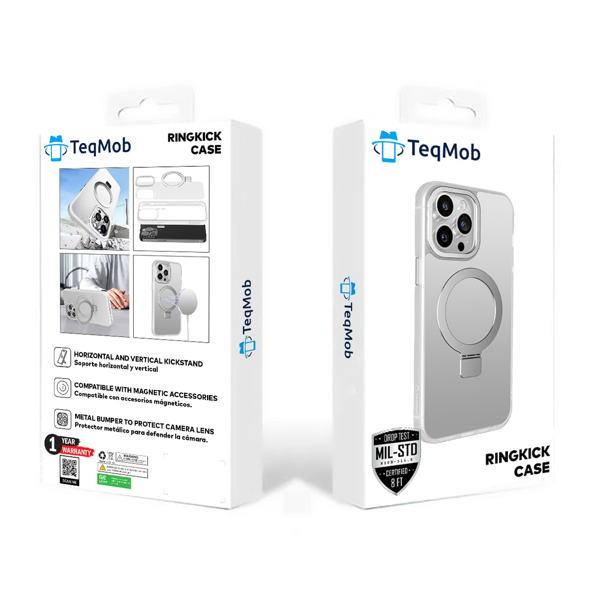 White Frosted Kickstand with Magnetic Compatibility for iPhone 15 Plus / 14 Plus with package