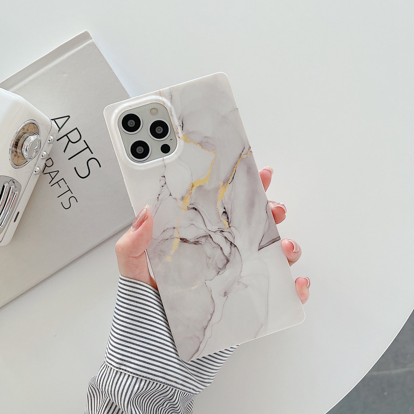 Square Case White Marble Design for iPhone 13 Pro