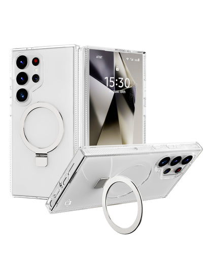 Clear Kickstand with Magnetic Compatibility for Samsung Galaxy S24 Plus with package