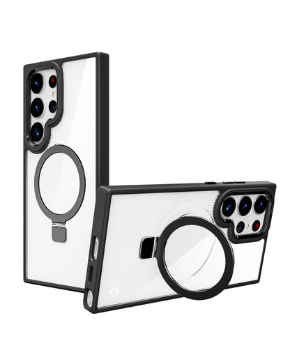 Clear Black Frame Kickstand with Magnetic Compatibility for Samsung Galaxy S25 Plus with package