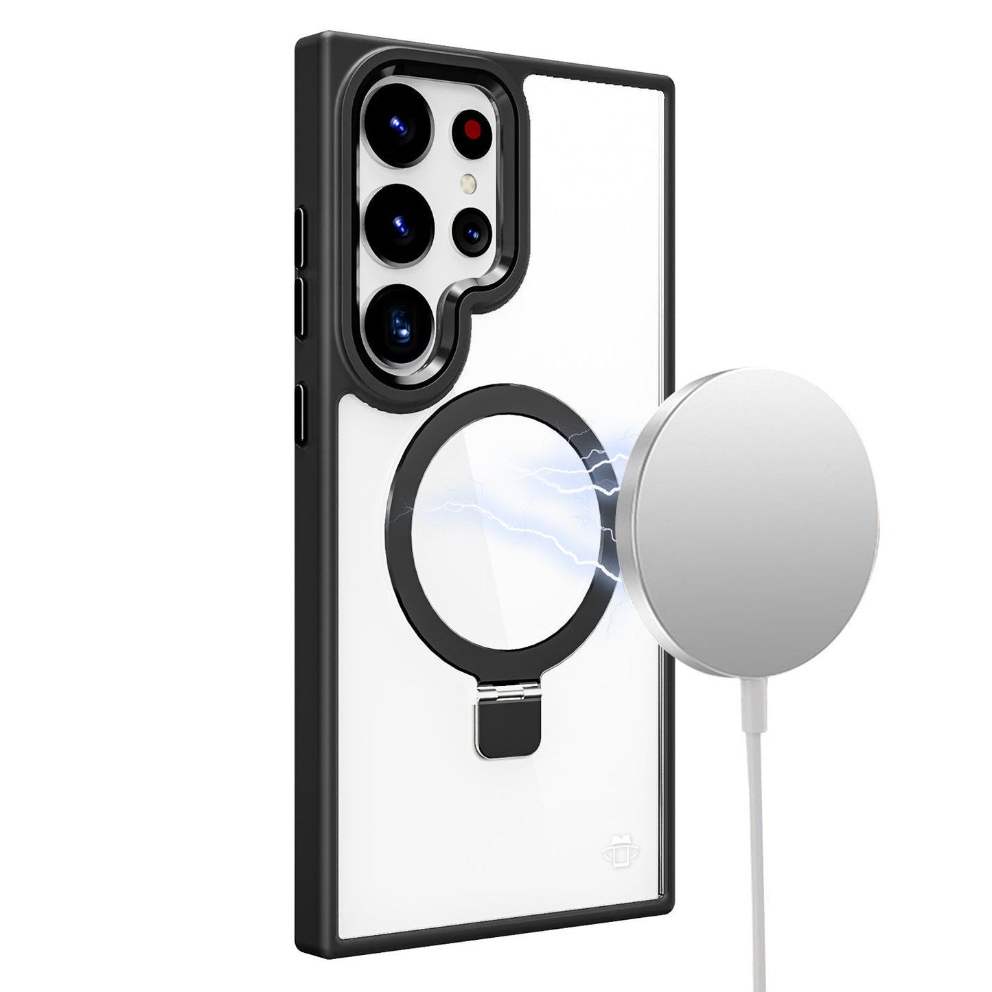 Clear Black Frame Kickstand with Magnetic Compatibility for Samsung Galaxy S24 with package